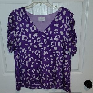 Jones New York Purple Ruffled Short Sleeve Blouse